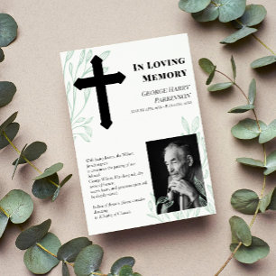 Cross & Greenery Photo In Loving Memory Announcement