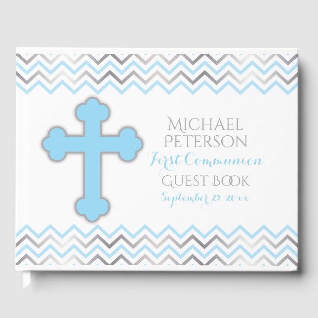 Cross Guest Book-Blue & Silver Guest Book (Front)