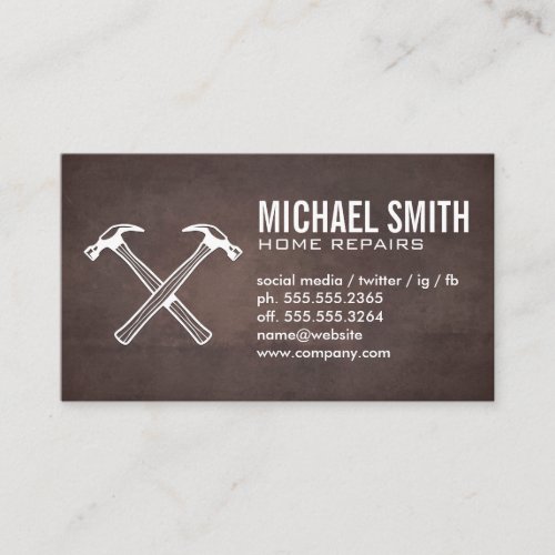 Cross Hammers Icon  Brown Texture Background Business Card