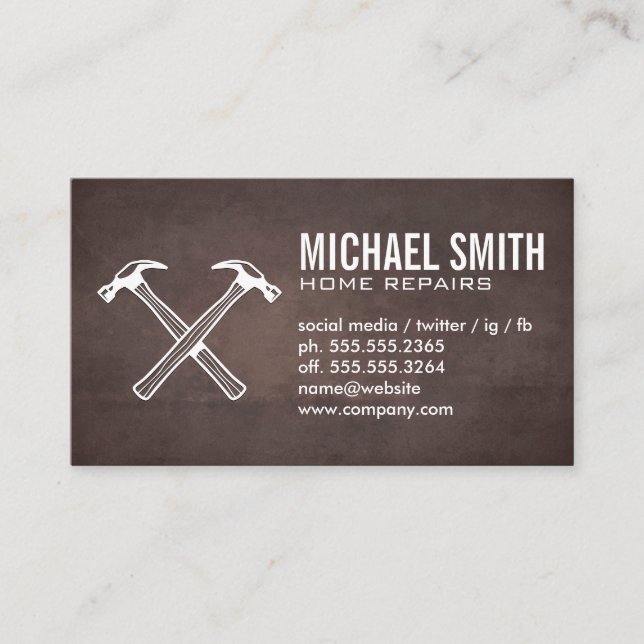 Cross Hammers Icon | Brown Texture Background Business Card (Front)