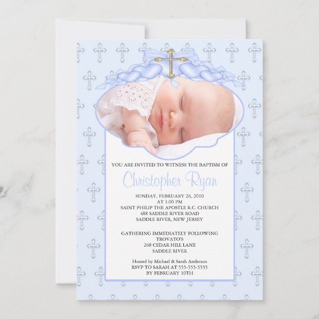 Cross & Hearts Photo Baptism Inviation Invitation (Front)