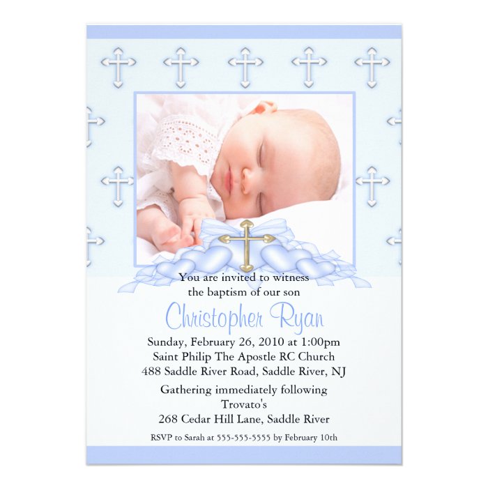 Cross & Hearts Photo Christening Inviation Custom Invite