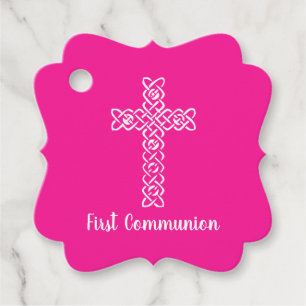 Cross Hot Pink Communion Baptism Christening Favor Tags