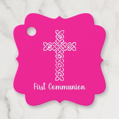 Cross  Hot Pink Communion Baptism Christening Favor Tags