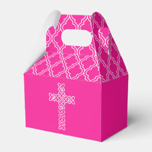 Cross Hot Pink First Communion Party Favor Box