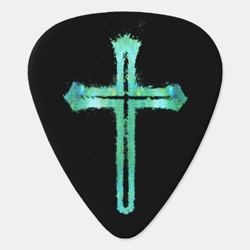 Cross Illuminated Green Black Guitar Pick