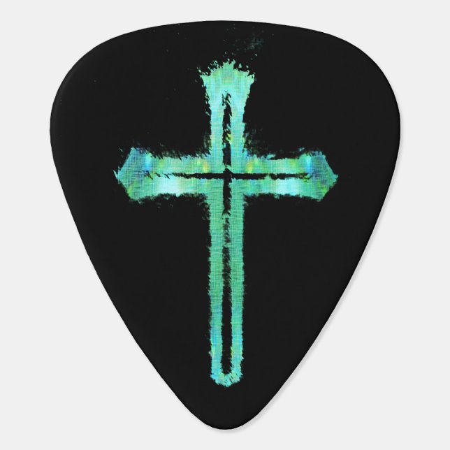 Cross Illuminated Green Black Guitar Pick (Back)