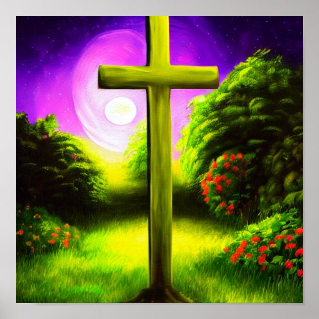 Cross in a Garden at Night Poster (Front)