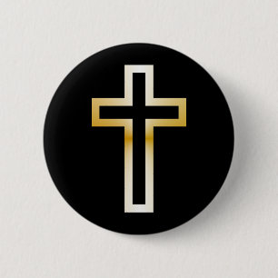 Cross in Black Blue Gold or Silver Pinback Button