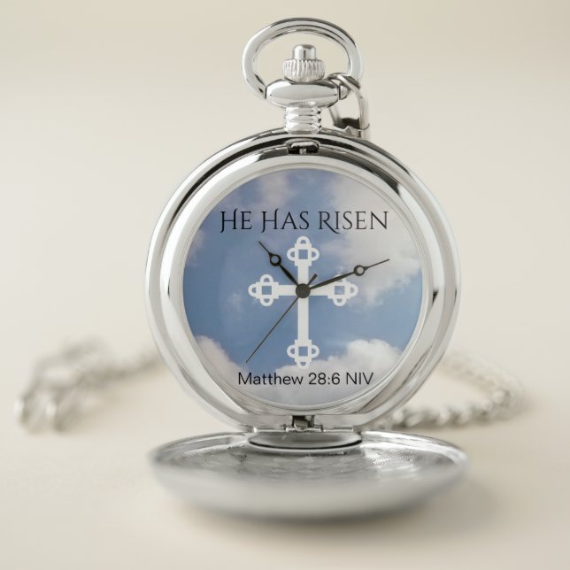 Cross in Cloudy Sky Resurrection Blue Easter Gift Pocket Watch (Inside)