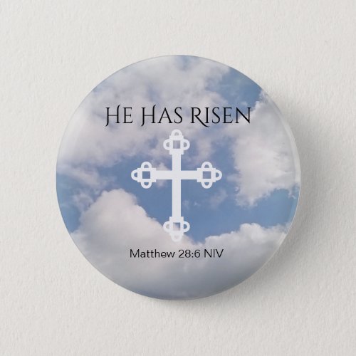 Cross in Cloudy Sky With Resurrection Bible Verse  Button
