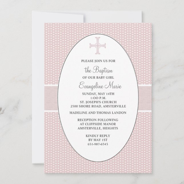 Cross in Oval Frame - Blush Religious Invitation (Front)