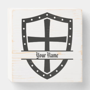 Cross In Shield Add Your Name Wooden Box Sign