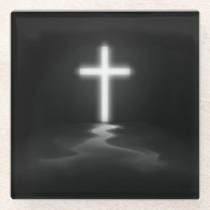 Cross in the Mist Glass Coaster
