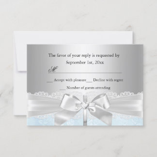 Cross Lace Bow Blue Baptism/Christening RSVP Card