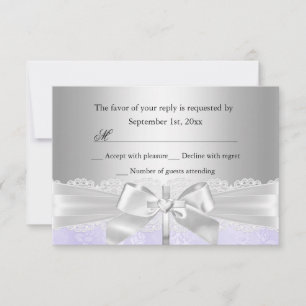 Cross & Lace Bow Purple Baptism/Christening RSVP Card