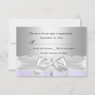 Cross & Lace Bow Purple Baptism/Christening RSVP Card