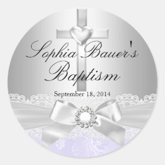 Cross & Lace Bow Purple Baptism Sticker