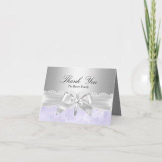 Cross & Lace Bow Purple Baptism Thank You Card