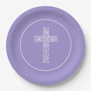 Cross Lavender Communion Baptism Christen Paper Plates