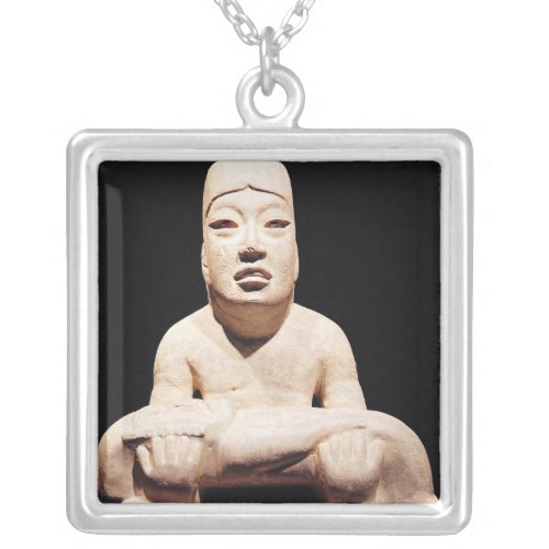 Cross_legged figure holding a baby Olmec Silver Plated Necklace