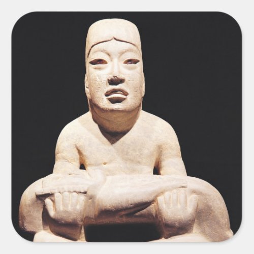 Cross_legged figure holding a baby Olmec Square Sticker