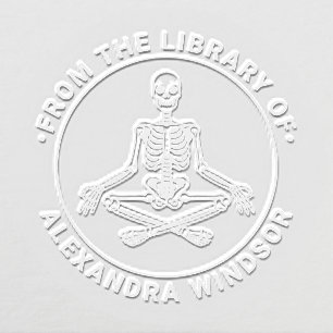 Cross Legged Meditating Skeleton Library Book Name Embosser