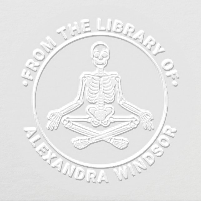 Cross Legged Meditating Skeleton Library Book Name Embosser (Design)