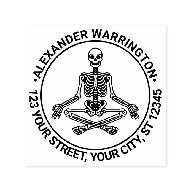 Cross Legged Meditating Skeleton Name Ret Address Self-inking Stamp (Design)