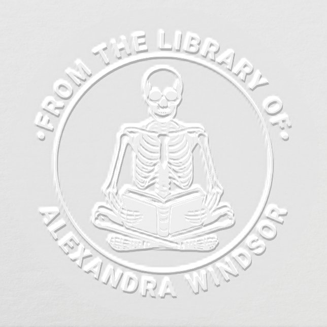 Cross Legged Skeleton Reading #3 Library Book Name Embosser (Design)
