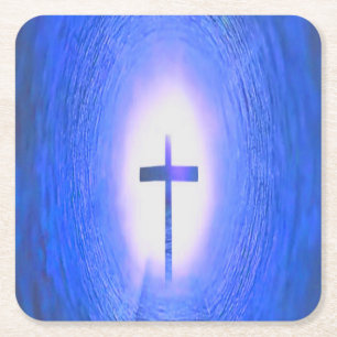 Cross Light Tunnel Christian Love Jesus Square Paper Coaster
