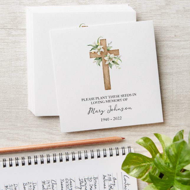 Cross Lily Memorial Funeral Seed Envelope (Stacked)
