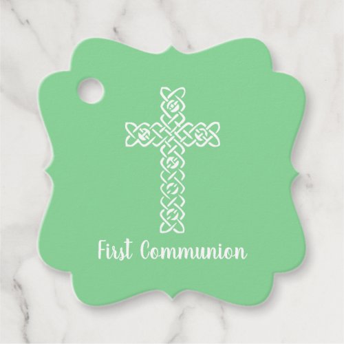 Cross  Mint Green Communion Baptism Christening Favor Tags