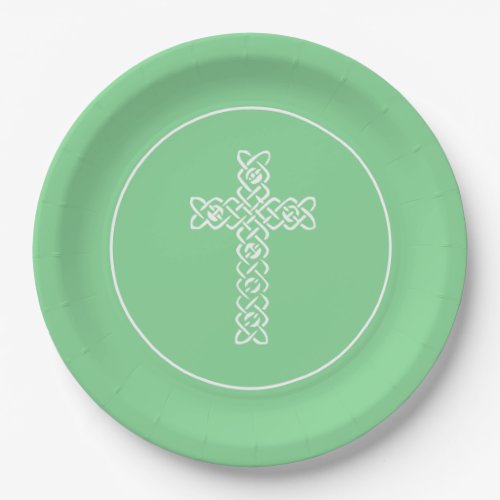 Cross  Mint Green Communion Baptism Christening Paper Plates