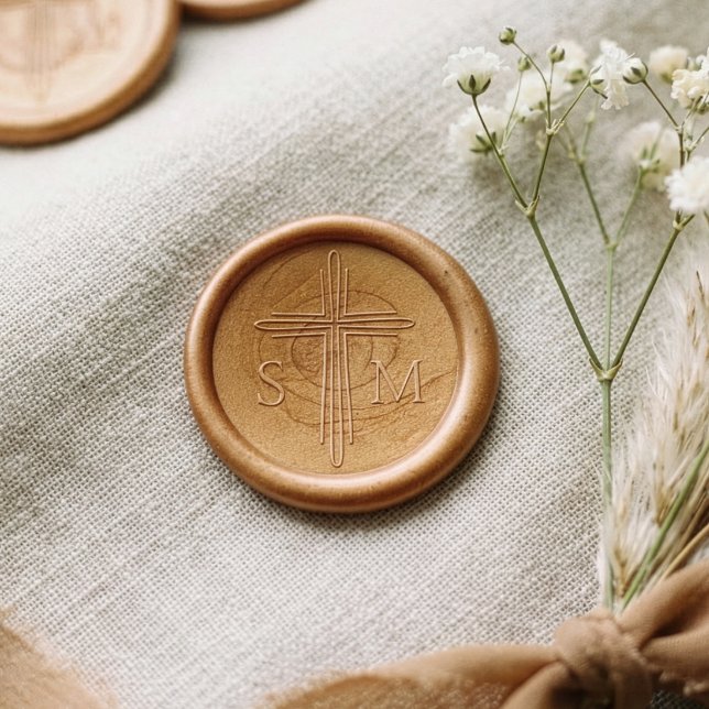 Cross Monogram Religious Baptism And Christening Wax Seal Sticker (Cross Monogram Religious Baptism And Christening Wax Seal Sticker)
