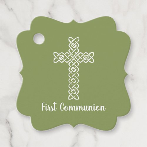 Cross  Moss Green Communion Baptism Christening Favor Tags