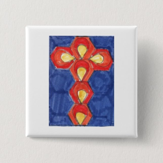 Cross Motif Square Badge Button (Front)
