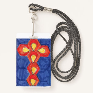 Cross Motif Vertical Lanyard Badge