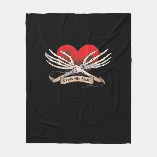 Cross My Heart (Hope To Die) - Skeleton Hands Hear Fleece Blanket (Front)