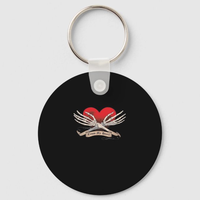 Cross My Heart Hope To Die Skeleton Hands Hearts Keychain (Front)
