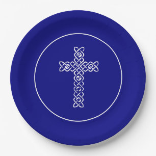 Cross   Navy Blue Communion Baptism Christen Paper Plates