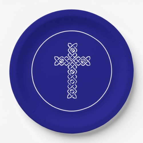 Cross  Navy Blue Communion Baptism Christen Paper Plates