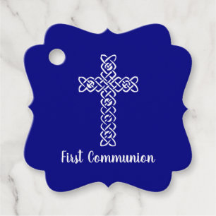 Cross   Navy Blue Communion Baptism Christening Favor Tags