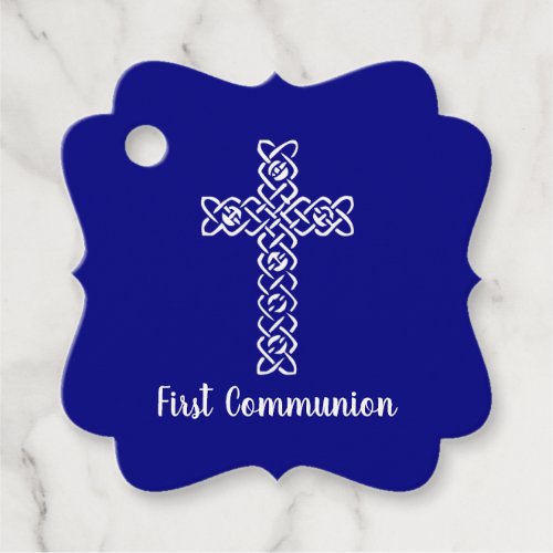 Cross  Navy Blue Communion Baptism Christening Favor Tags