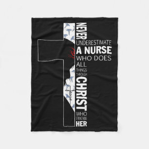 Cross Never Underestimate A Nurse Christ Bibles Je Fleece Blanket