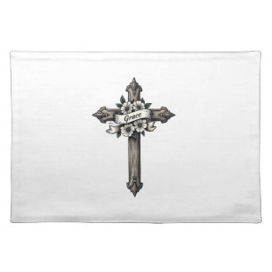 Cross of Grace Engraved Christian Shirt (1) Cloth Placemat