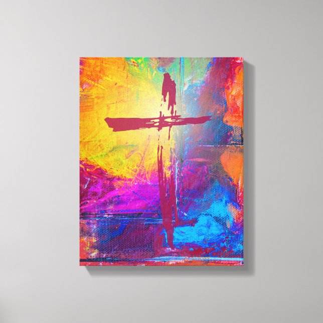 Cross of Jesus on Abstract Painting Canvas Print (Front)