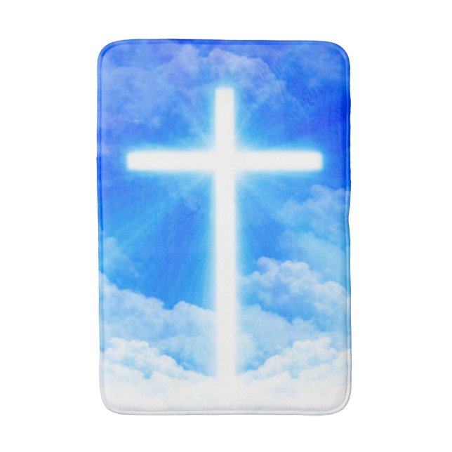 Cross of Light Jesus Christ Customizable Christian Bath Mat (Front Vertical)