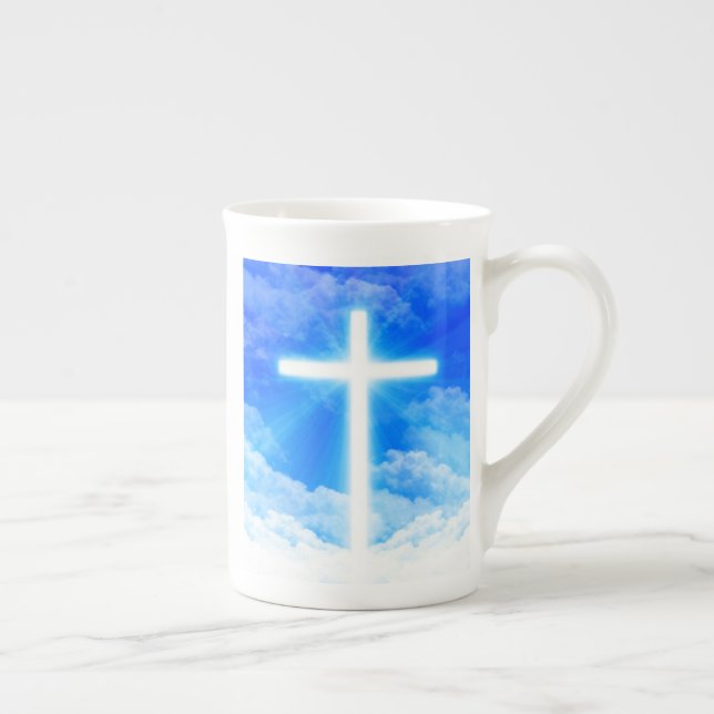 Cross of Light Jesus Christ Customizable Christian Bone China Mug (Right)