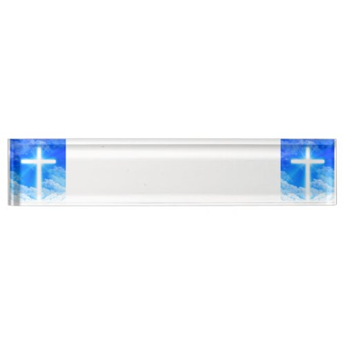 Cross of Light Jesus Christ Customizable Christian Desk Name Plate